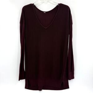 LULULEMON The Sweater Life Knit Tunic Top Size 6 Bordeaux Drama Boolux V Neck
